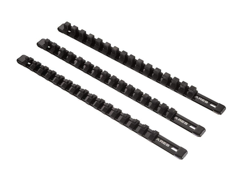 ARES 70087-3-Piece Aluminum Socket Organizer - 1/4-Inch, 3/8-Inch, and 1/2-Inch Drive Rails Hold 48 Sockets and Keep Your Tool Box Organized Multi-Drive Black