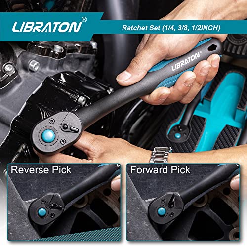 LIBRATON Ratchet Set, 3-Piece 1/4", 3/8", 1/2" Ratchet Handle
