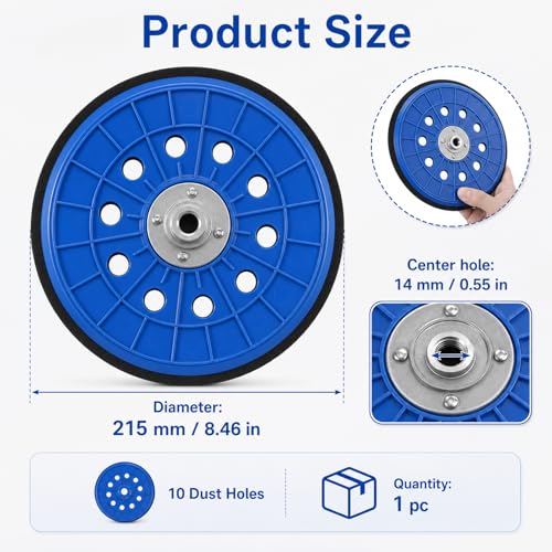 1 Piece Sanding Disc, 215 mm Diameter, Sanding Disc with M14 Thread, Sanding Plate with 10 Dust Holes, Made of Durable Polypropylene, for Wall and Ceiling Sanding in Construction