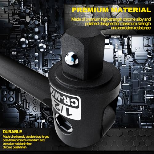 1/2" Drive 25-Inch Breaker Bar, Heavy Duty Extension Breaker Bar with 250° Swivel Head, CR-MO Steel, Defeats Rusted and Frozen Fasteners 1/2" 25 inch
