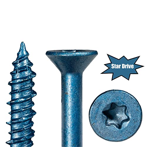 Torquemaster Blue Ruspert Star Drive Flat Head Masonry Screws, 100 Pieces - 3/16" x 4" Self-Tapping Concrete Masonry Screws, Fasteners for Interior & Exterior Construction, Repair