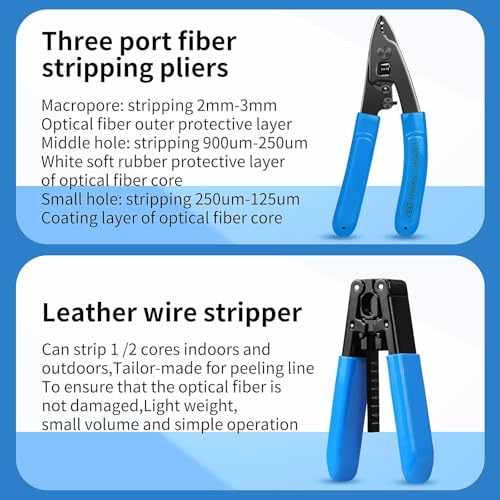 Fiber Optic Terminal kit 9-in-1 FTTH Tool kit Equipped with S-6C Optical Fiber Cleaver and high Precision Optical Power Meter D7 (-70~+10dBm) Well as Wire Stripper Tool