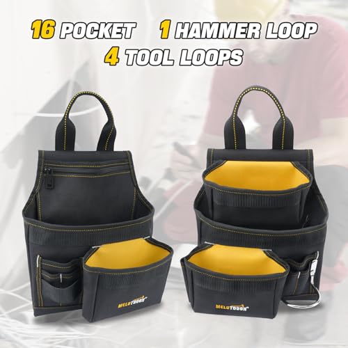 MELOTOUGH Professional Tool Belt Organizer with 21 Pockets, Electrician Tool Belt Tool Rig Combo Apron Tool Pouch, Heavy Durable Construction Work Belt for Framer, Carpenter, Electrician Yellow Camo Tool Belt