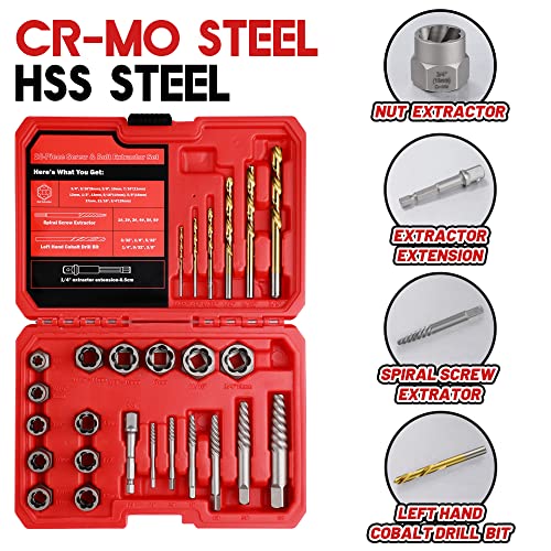 30 Pcs Spiral Screw Bolt Extractor Set Left Hand Drill Bit Set 30Pcs