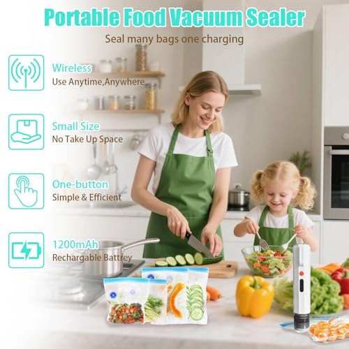 Mini Handheld Vacuum Sealer with 30 Reusable Seal Bags, Type‑C Charging 30 PCS+Vacuum Pump
