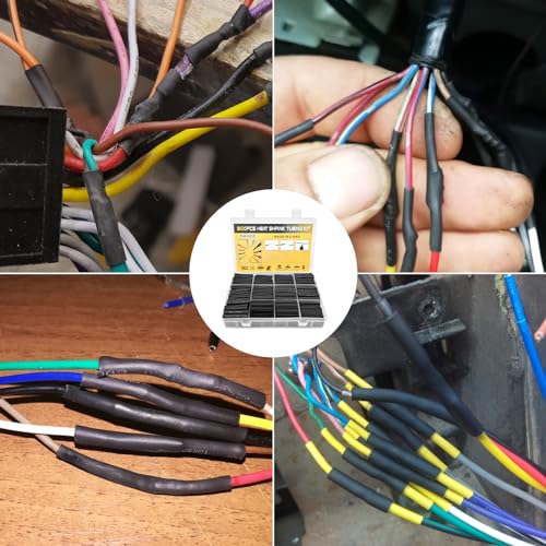 Lectorias Heat Shrink Tube Set, Heat Shrink Connector, Waterproof, Heat Shrink Tubes, Black, Heat Shrink Tube Connectors, Various Sizes for Electrical Insulation, Cable Repairs