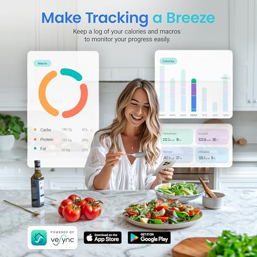 Cosori Smart Kitchen Food Scales with UK database, Calorie Counting, Silver