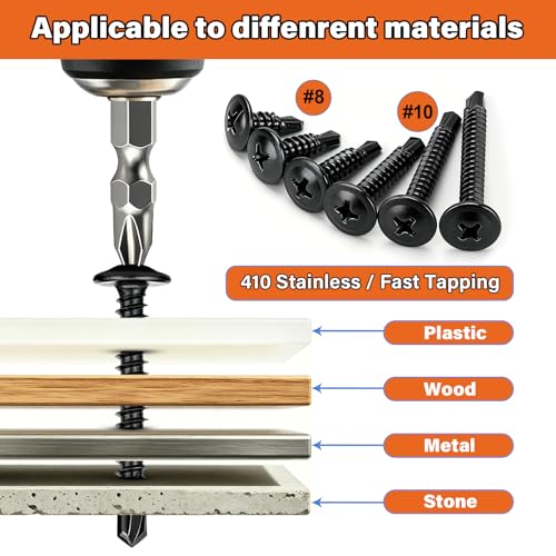 1280pcs #8#10 Self Tapping Screws for Metal, 410 Stainless Steel Truss Head Self Drilling Screws, 11 Sizes 1/2" - 1-1/2" Sheet Metal Screws Assortment Kit with Washers Black