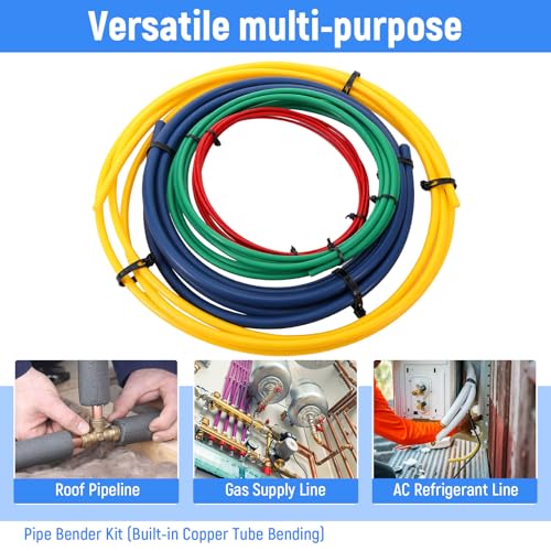 4 Pcs 4M Conditioning Copper Tubing Pipe Extension Kit, 1/4" 1/2" 3/8" 5/8" Built-in Copper Tube Bending Strip Air Conditioning Pipe Bender Kit for Air Conditioning Systems