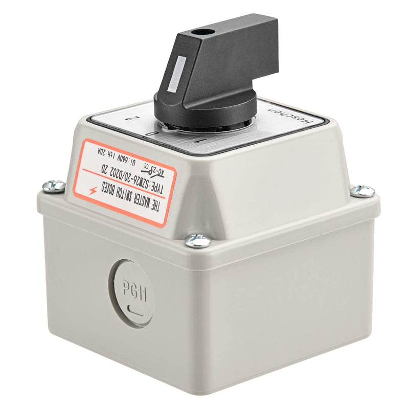 Heschen universal rotary switch, SZW26-20/D202.2D, 660V 20A, ON-OFF-ON 3 positions, 2 phases, 8 terminals, with main switch external box (standard box) standard box