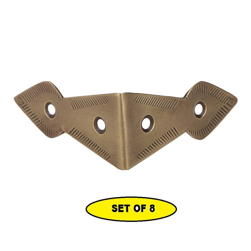 Set of 8 Brass 90 Degree Spade Trunk Corners, Antique Brass Finish, Edge Guard Table Cabinet Protector, Decorative Corner Brackets Set of 8
