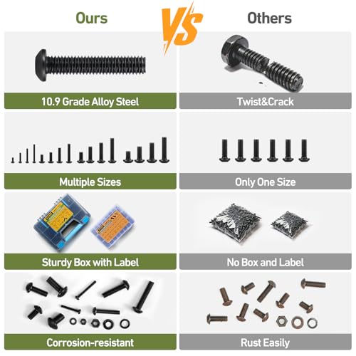 655PCS M6 Bolt Assortment Kit, M6 x 10/12/14/16/20/25/30/35mm Button Head Hex Socket Cap Screws Nuts Bolts Washer Assortment Kit 10.9 Grade Alloy Steel Black Oxide M6 655PCS Button Black