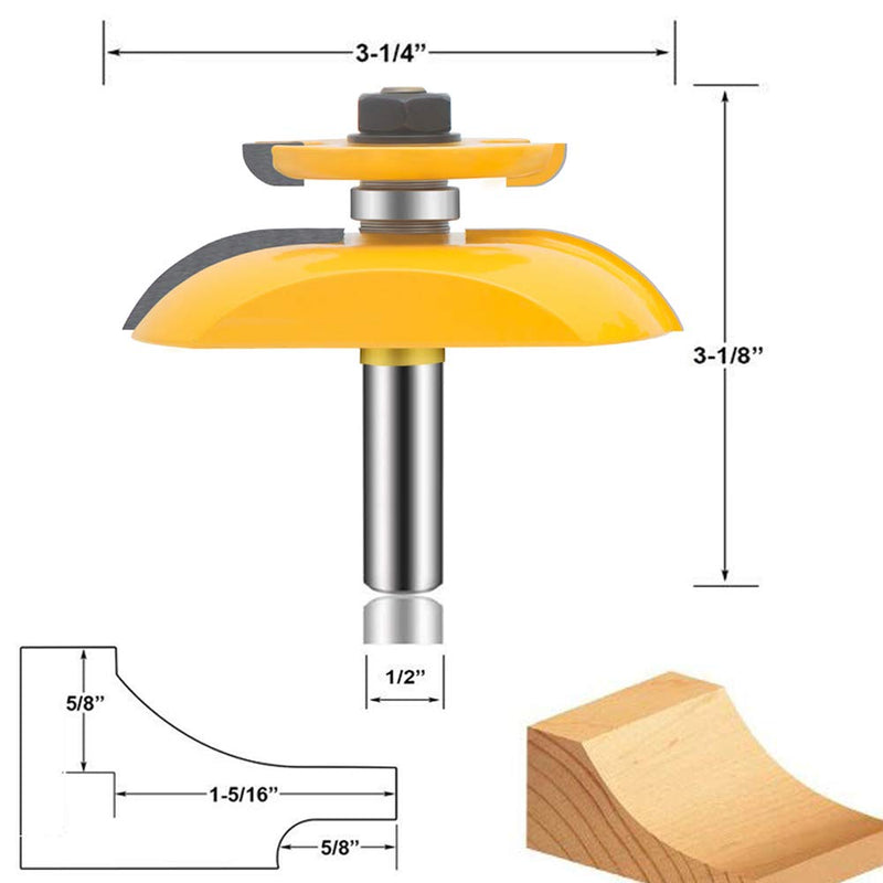 OLETBE 3 PCS Router Bit Set, 1/2-Inch Shank Round Over Cove Raised Panel Cabinet Door Rail and Stile Router Bits, Woodworking Wood Cutter, Wood Carbide Groove Tongue Migue Milling Tool(T-VB1) T-VB1