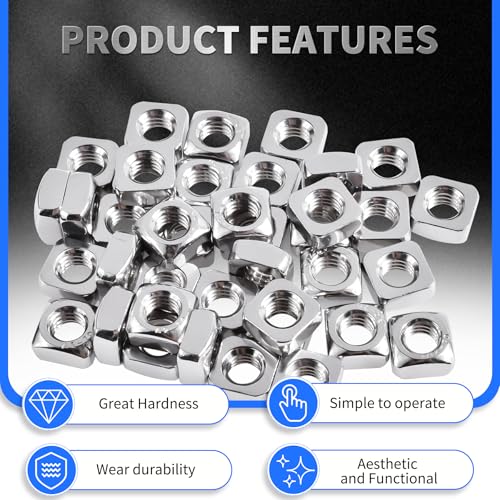 25 Pcs Square Nuts, M10 Thread, 17mm Side x 8mm Thick M10×17×8mm Silver 25 pcs
