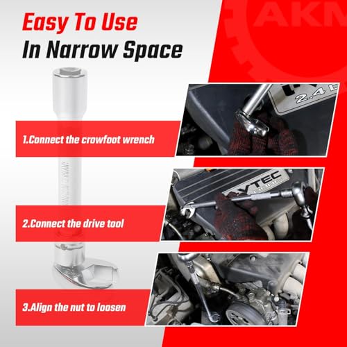 AKM 18PCS Crows Foot Wrench Set, 3/8" Drive Flare Nut Crowfoot Set, 6 Point Crows Feet Wrenches, Metric 10-22mm & SAE 3/8"-7/8" with Organizer Box, Cr-v Steel, Fully Polished Clear Mark