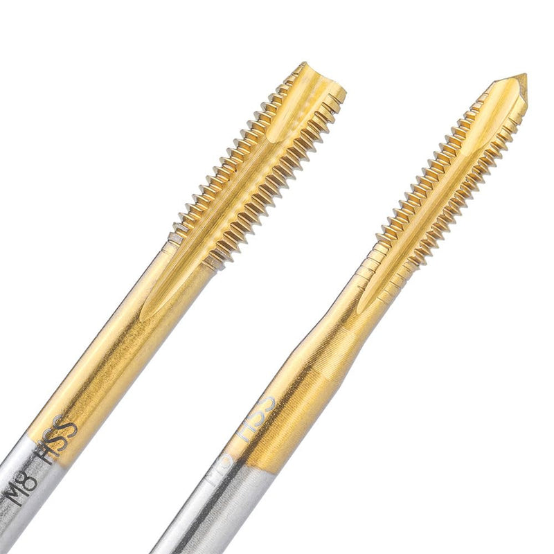 Treki 5 Piece Professional Tap Bit Set M3 M4 M5 M6 M8 HSS Titanium Tap Bit Set, Metric Thread Cutting Tap Finishing Tap Machine Tap Bit for Cutting Thread