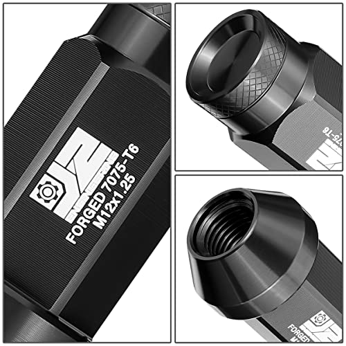 J2 Engineering J2-LN-T7-037-125-BK M12 x 1.25 T6-7075 Aluminum 50mm Closed End Lug Nuts w/Deep Drive Extension Adapter,Black, 24mm x 50mm