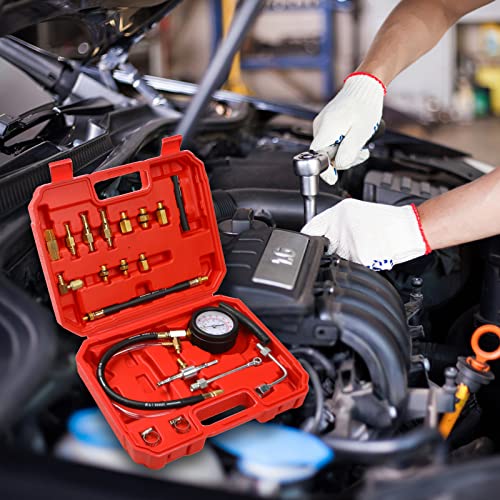 Yonligonju TU-114 Auto Fuel Pressure Gauge Tester Kit Gasoline Pressure MetersAutomobile Instrument Testing Tool (Red) Red