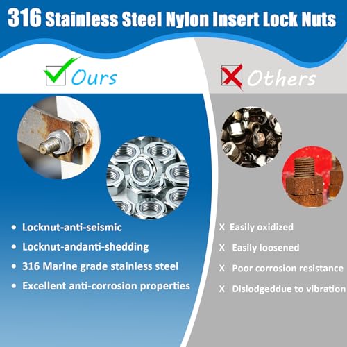 137 Pack Nylon Insert Lock Nuts 316 Stainless Steel Marine Grade Nuts Kit 137 8Size