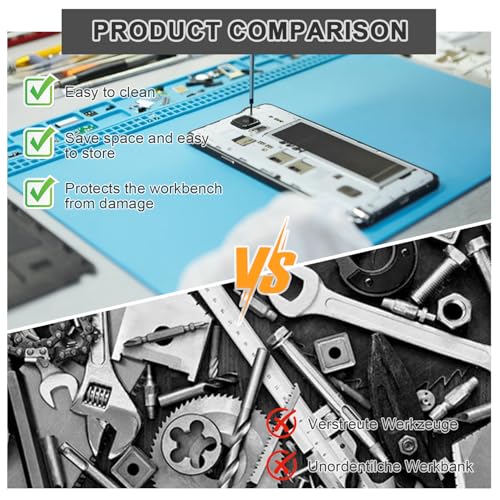 Soldering Mat, Antistatic Repair Mat, Extra Large 70 x 40 cm, Silicone Soldering Mat, 500°C, Heat Resistant, Robust, Work Mat, Silicone Mat, Soldering Pad for Electronics, Phone, Laptop, Repair (Blue)