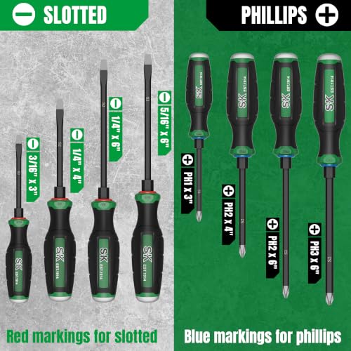 SK 8-Piece Screwdriver Set Heavy Duty, Demolition Screwdriver, S2 Steel 8PC