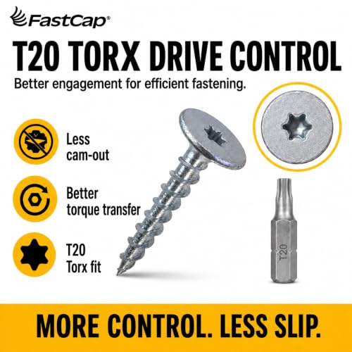 FastCap PowerHead Wood Screws, 1.5", T20 Torx Drive, 200-Pack