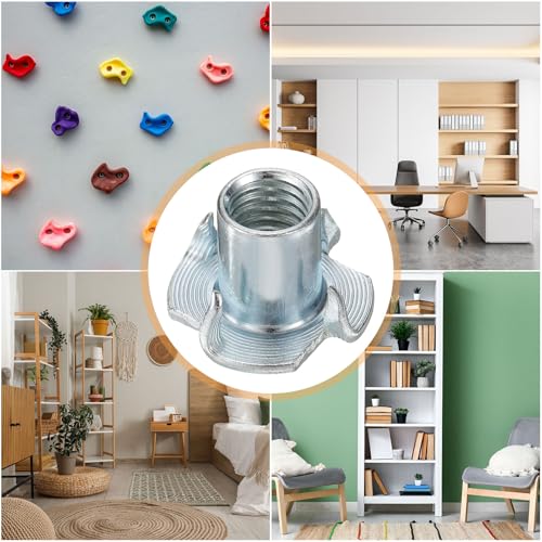 HARFINGTON M10x17mm T-Nuts 4 Pronged Tee Nut 0.96" x 0.67" Fully Thread Carbon Steel Inserts for Wood, Rock Climbing Holds, Cabinetry, Furniture 100pcs M10x17mm, 24.5mm