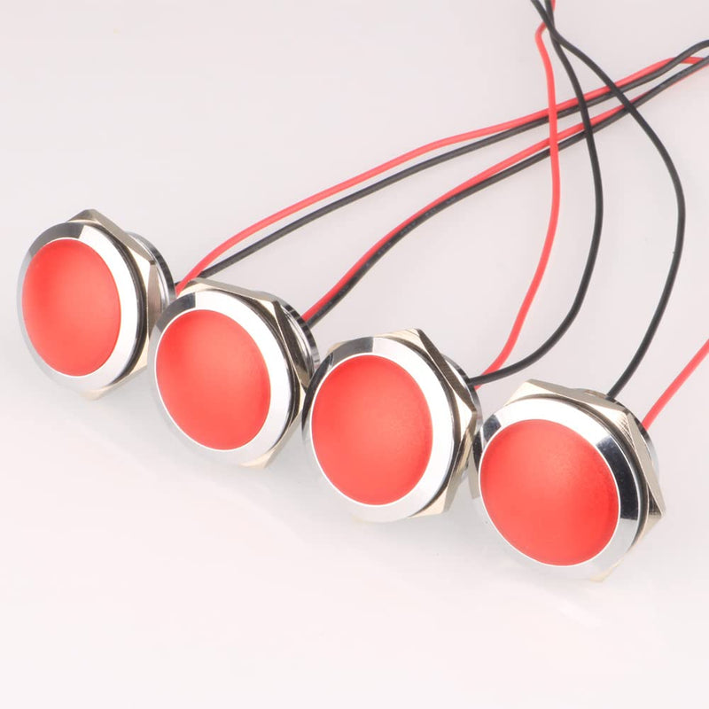 Gebildet 4pcs AC/DC 12-24V 20mA Energy Saving Indicator Metal Indicator Lamp Waterproof Signal Lamp Hole Size 22 mm Red LED (Spherical Surface Head) Red (Ac/Dc 12-24v)