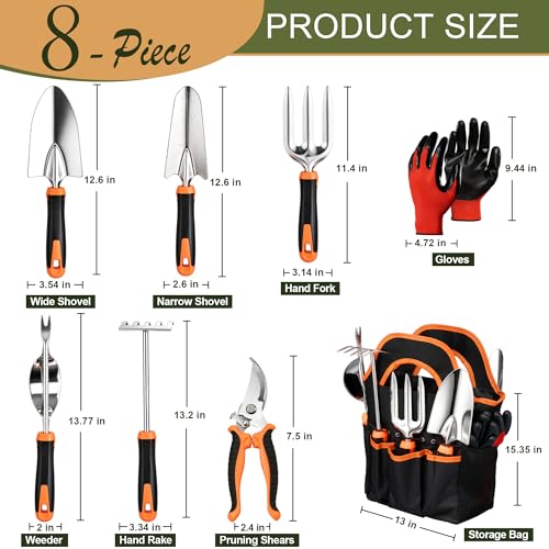Joyfair 8 Pcs Gardening Tools & 2PCS Stainless Steel Garden Hose Holder