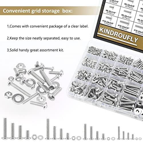 722 Pieces #4-40#6-32#8-32#10-24, Phillips Pan Head Machine Screws Nuts Assortment Kit, 304 Stainless Steel, Fully Machine Thread #4-40 #6-32 #8-32 #10-24