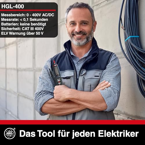 HGL -400 Voltage Tester Double Pole 12 V to 400 V AC/DC with LED Display, Phase Tester, IP54 Splash-Proof, No Batteries Required, 2-Pin Voltage Meter, Socket Meter