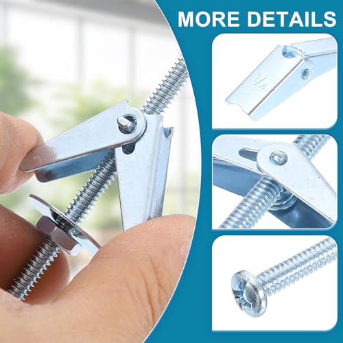 uxcell Toggle Bolt Wing Nut Assortment Kit, 30 Sets 1/4x3 Inch Butterfly Toggle Anchors with Wing Nuts, Hex Nuts, Washers, Hollow Drywall Anchors 1/4x3Inch