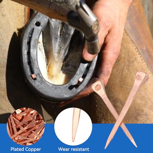 250PCS Horseshoe Nails, Horse Shoe Nails High Tensile Strength Precision Nails Copper Plated Horse Horseshoe Nail Set for Horse Racing Training Riding Equestrian Sporting