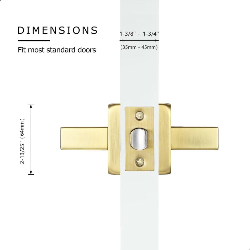 Linkaa Passage Door Handles Brushed Gold Door Lever Satin Brass for Hall or Closet, Keyless Door Knob, Square Interior Door Handle Heavy Duty Zinc Alloy (1, Passage (No Lock)，Brass Gold) Passage(no lock) 1