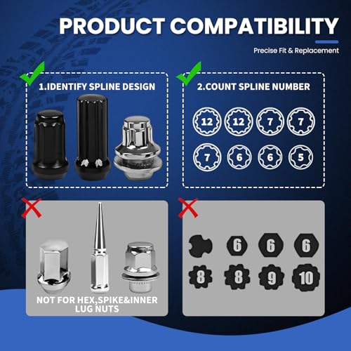 8PCS Spline Lug Nut Socket Set, CR-MO Universal Wheel Lock Removal Tool & Master Key Kit for Automotive Locking Lug Nuts, 5/6/7/12 Spline 8PCS Spline Lug Nut Socket Set