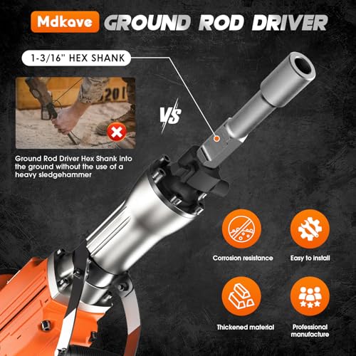 Ground Rod Driver Bit,1-3/16in Hex Shank for Jack Hammer,10in Length