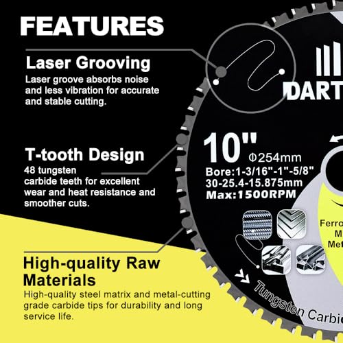 Metal Saw Blade 254mm x 30/25.4/15.875mm Metal Cutting Disc TCT | Circular Saw Blade for Metal, Iron, Nickel, Titanium, Ferrous Metals, 50 Teeth Tungsten Carbide, 254 mm for Circular Saw 254MM 1