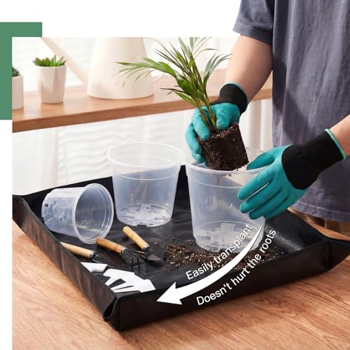 83 Pcs Garden Supplies Tools Kit, 5/6/7 Inch Clear Plastic Plant Pots with Transplanting Mat, Trowel Cultivator Rake Set, Label & Glove, Succulent Tools Gift for Plant Lovers Accessory