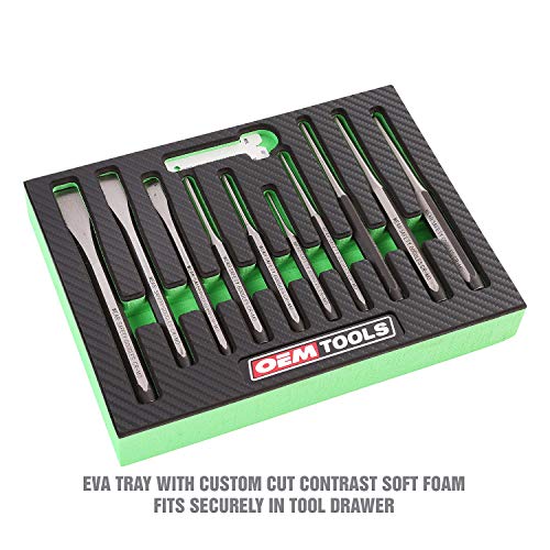OEMTOOLS 23996 Punch and Chisel Set, 11 Piece, Cut, Shape, and Puncture Medium and Soft Metals, Heat-Treated Alloy Steel, Includes Green EVA Organizer Tray