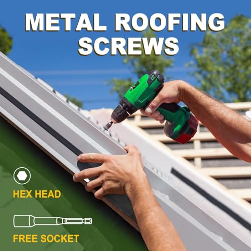 LIONMAX Metal Roofing Screws #10 x 1 inch 300PCS and Concrete Screws 150PCS with Drill Bits