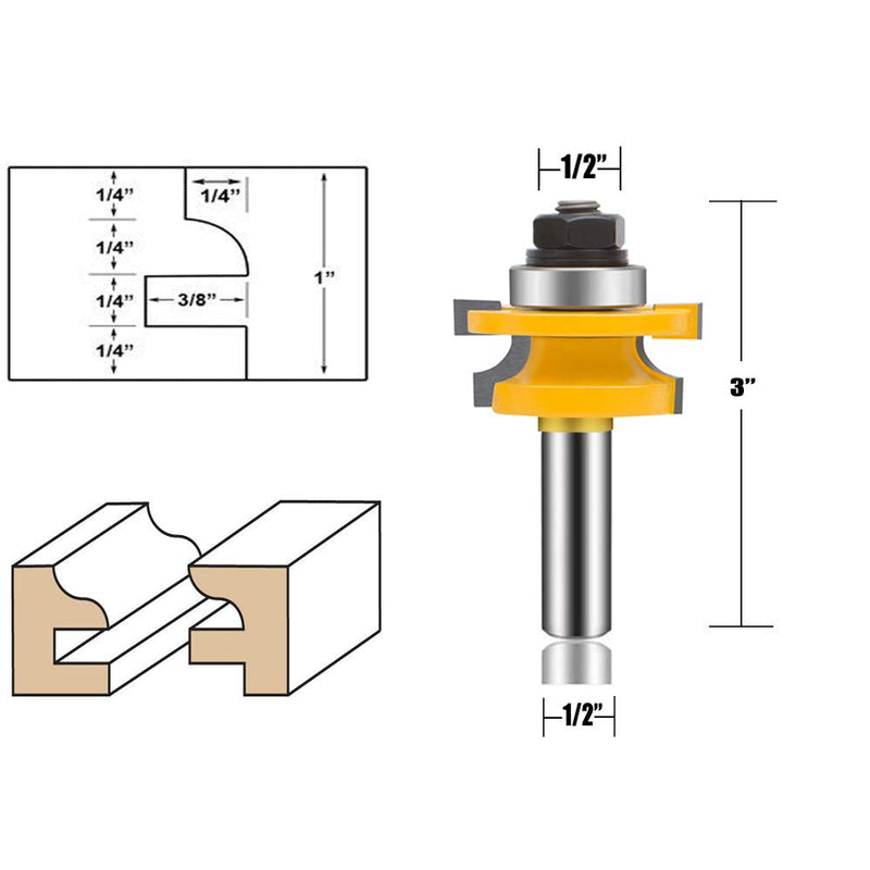 OLETBE 3 PCS Router Bit Set, 1/2-Inch Shank Round Over Cove Raised Panel Cabinet Door Rail and Stile Router Bits, Woodworking Wood Cutter, Wood Carbide Groove Tongue Migue Milling Tool(T-VB1) T-VB1