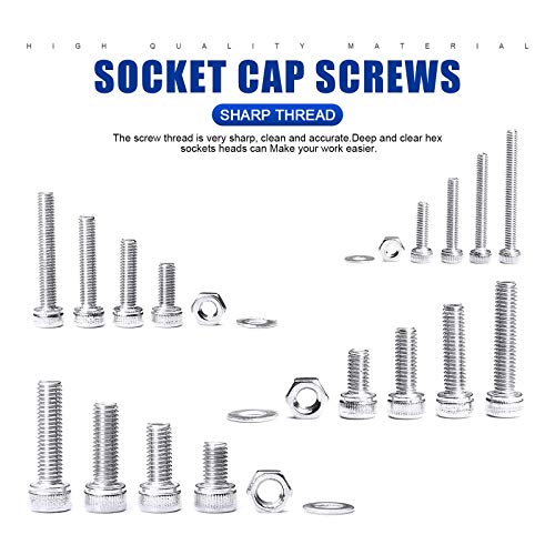NINDEJIN 880Pcs Screw Nuts and Bolts Assortment Kit, M2 M3 M4 M5 Metric Bolts and Nuts and Washers Set, 304 Stainless Steel Precise Hex Socket Head Cap Machine Screws Set with Allen Wrenches M2 M3 M4 M5 880