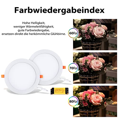 2 x Ultraslim LED Recessed Lights, Round Ceiling Light with Driver, Neutral White 4000K, Downlight/Recessed Spotlights (Pack of 2) - LVWIT, 18W 18 Watt
