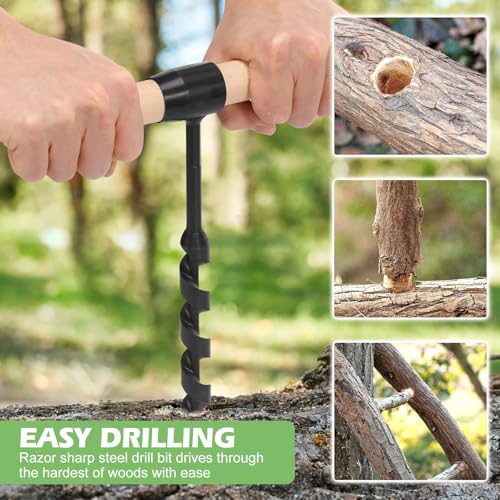 4 Pcs Hand Auger Wood Drill, Bushcraft Hand Auger Wrench Scotch Eye Wood Auger Manual Hand Drill Bit Survival Settlers Wrench Tool Camping,Outdoor,Hiking,Woodworking