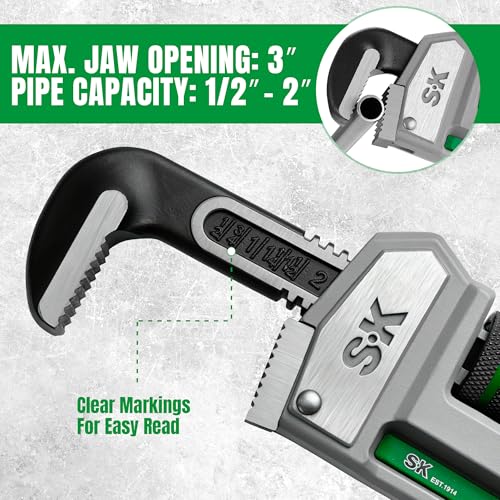 SK 14'' Pipe Wrench, Adjustable Plumbers Wrench, Aluminum Plumbing Wrench 14" Pipe Wrench
