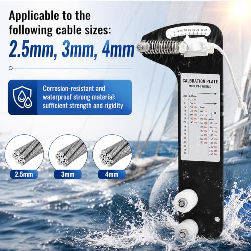 Sailboat Rigging Tension Gauge, 800lbs Max Load Marine Grade Cable Tension Meter, Fits 2.5-4mm Wire Rope for Sailboats Fences Zip Lines and Tent Support Cables