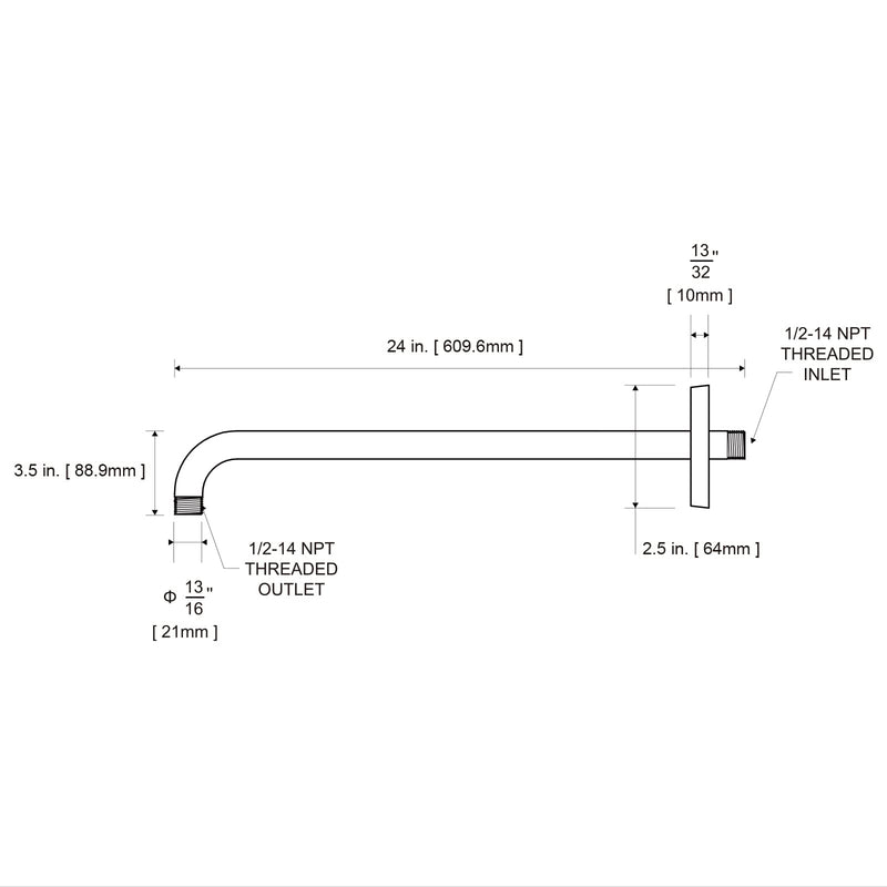 OFFO Shower Arm with Flange, 24 in Brushed Nickel Wall Mount Replacement Angle Shower Head Arm Wall-Mounted For Fixed Shower Head & Handheld Showerhead