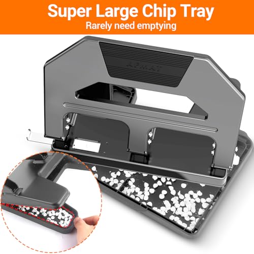 AFMAT Heavy Duty 3 Hole Punch, 40-Sheet Three Hole Puncher for Binder, 50% Reduced Effort Paper Punch, 10K+ Uses, Office Metal Hole Puncher 3 Ring w/Large Tray, Bulit-in S.S. Paper Guide, HPX2(Gray) Gray 40-Sheet Capacity