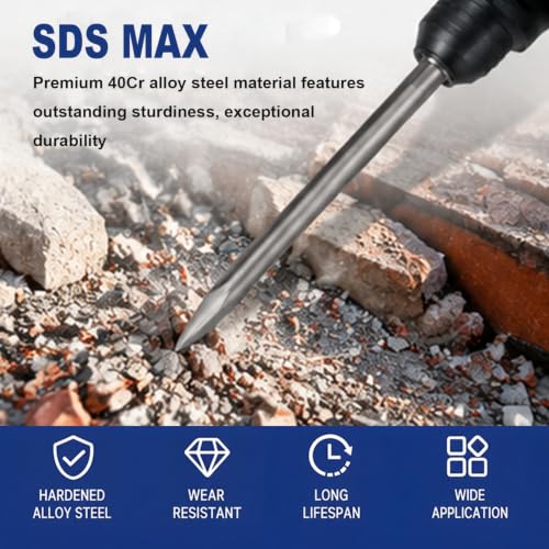 18'' SDS Max 40Cr Alloy Steel Clay Spade Bit, Jack Hammer Attachment for Trenching, Digging Clay, Gravel, Frozen Soil and Concrete Demolition