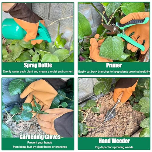 Garden Tool Set, 9 Pcs Heavy Duty Stainless Steel Gardening Hand Tool, Green Garden Tool Bag Kit, Gardening Supplies Gifts for Women Men Mom Dad Gardener Beginner Green-Yellow Flower